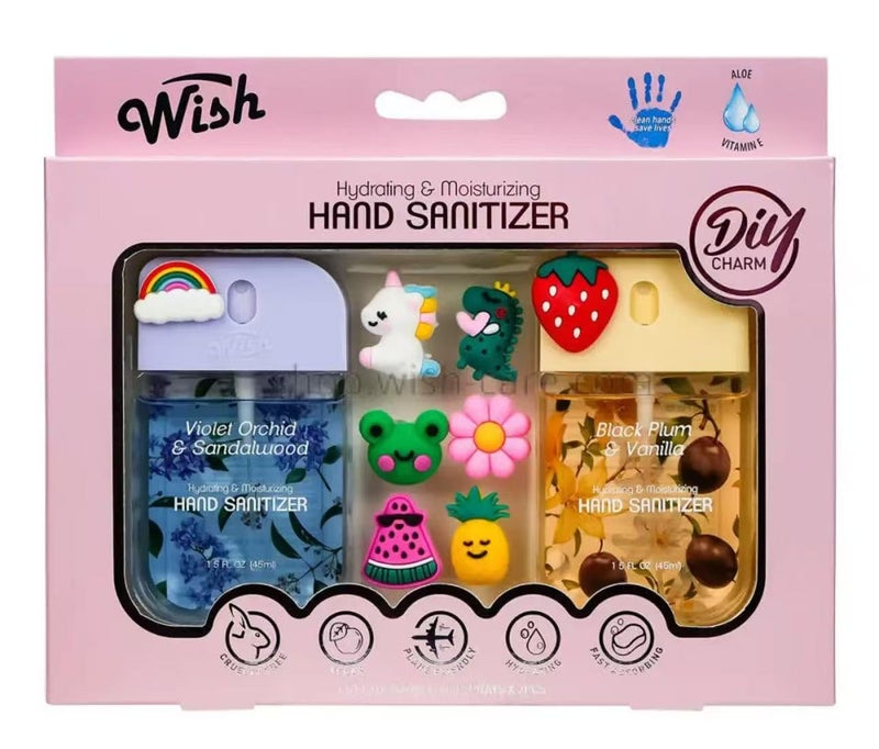 Wish Diy Charm Hand Sanitizer Spary Travel Size Spray 2-Pack Gift Box 1.5 FL OZ (45ML) Each, Dragonfruit, Coconut Cream, Golden Citrus,Cucumber,Sweet Guava Hydrating and Moisturizing, (1) - Image 1